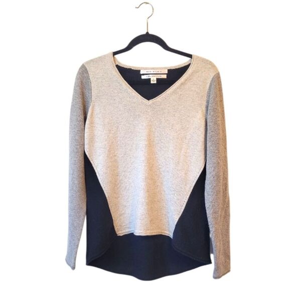 Max Studio Women's Grey Black 100% Cashmere Colorblock Sweater Size L - Picture 1 of 6